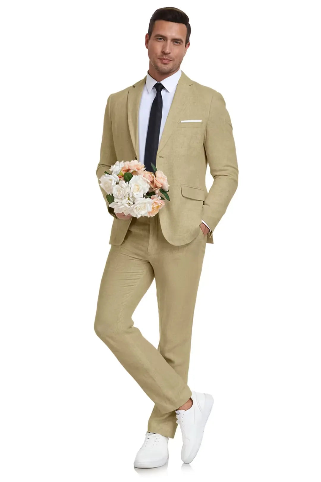 Khaki Linen Suit for Men – Summer 2 Piece Slim Fit Suit for Wedding & Events – Wehilion® ™
