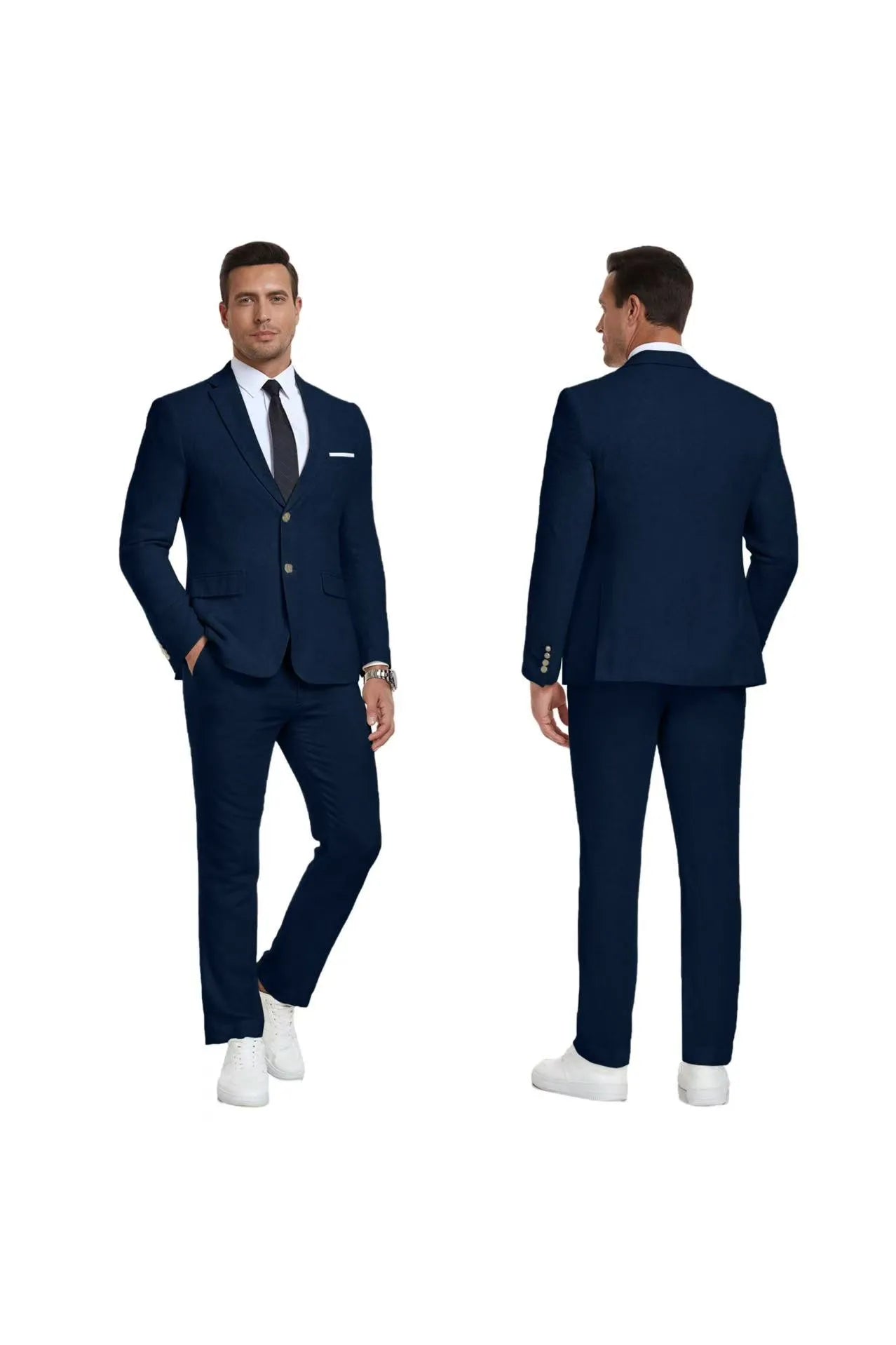 Navy Linen Suit Full View – Beach Wedding or Semi-Formal Summer Look – Wehilion® ™