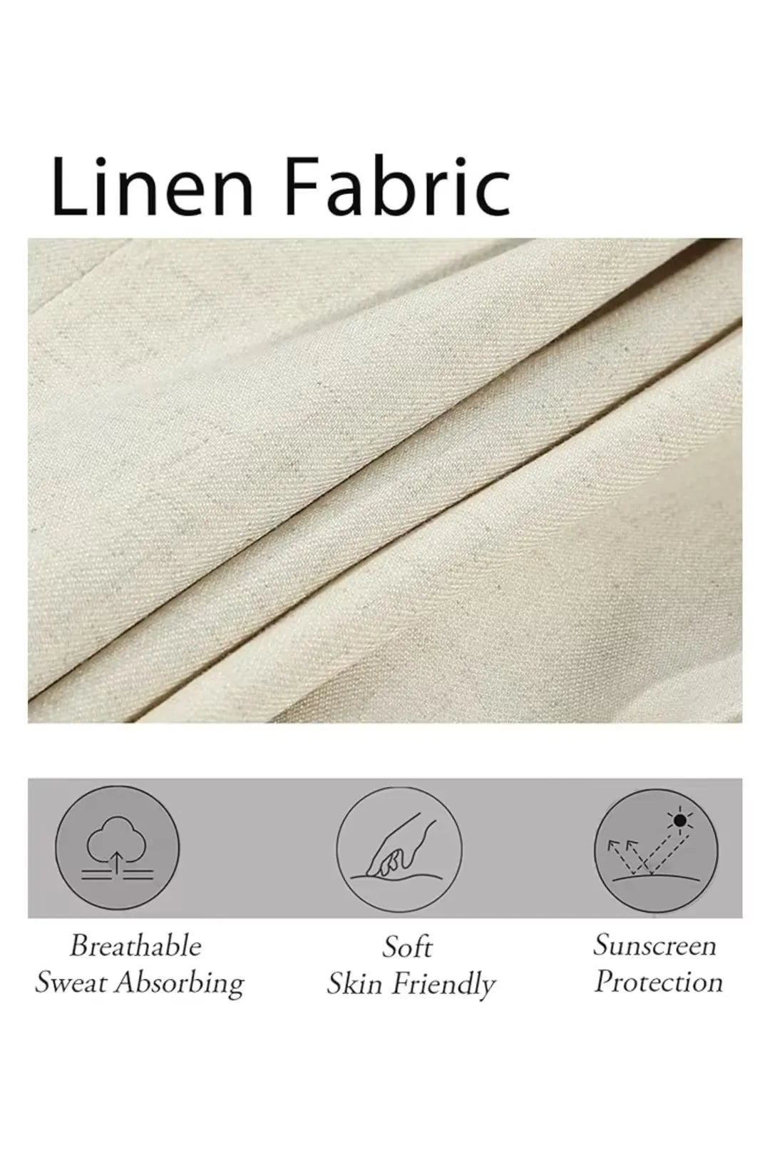 Detailed shot of breathable beige linen fabric used in men's slim fit 2 piece summer suit, lightweight, soft, and ideal for beach weddings.