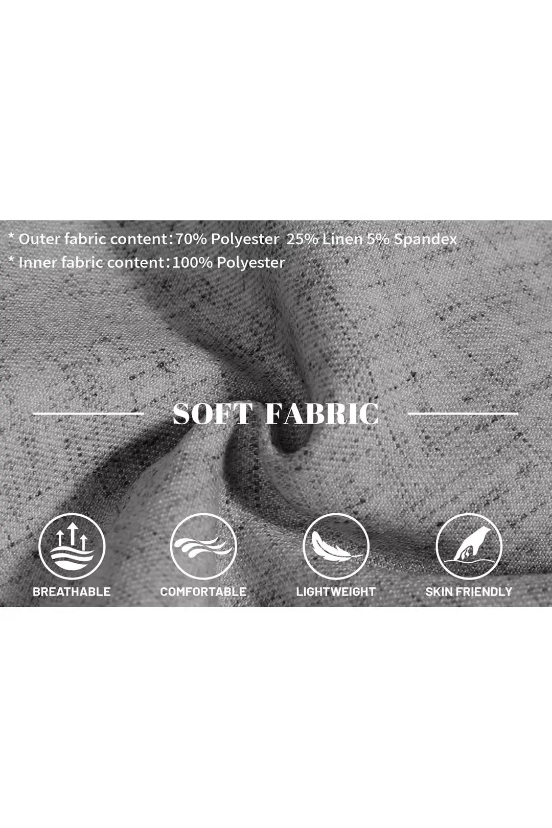 Fabric detail of grey linen from men's slim fit 2 piece summer suit.