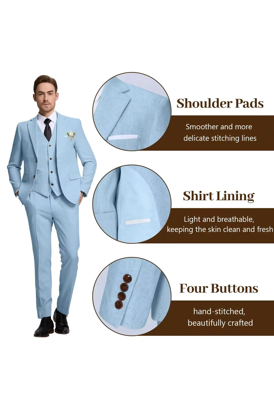 Men's Baby Blue Linen Slim Fit Suit – Summer Tuxedo Set for Wedding & Formal Events – Wehilion® ™