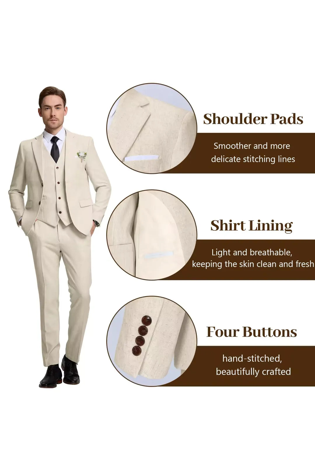 Men's Beige Linen Slim Fit Suit – Summer Tuxedo Set for Wedding & Formal Events – Wehilion® ™