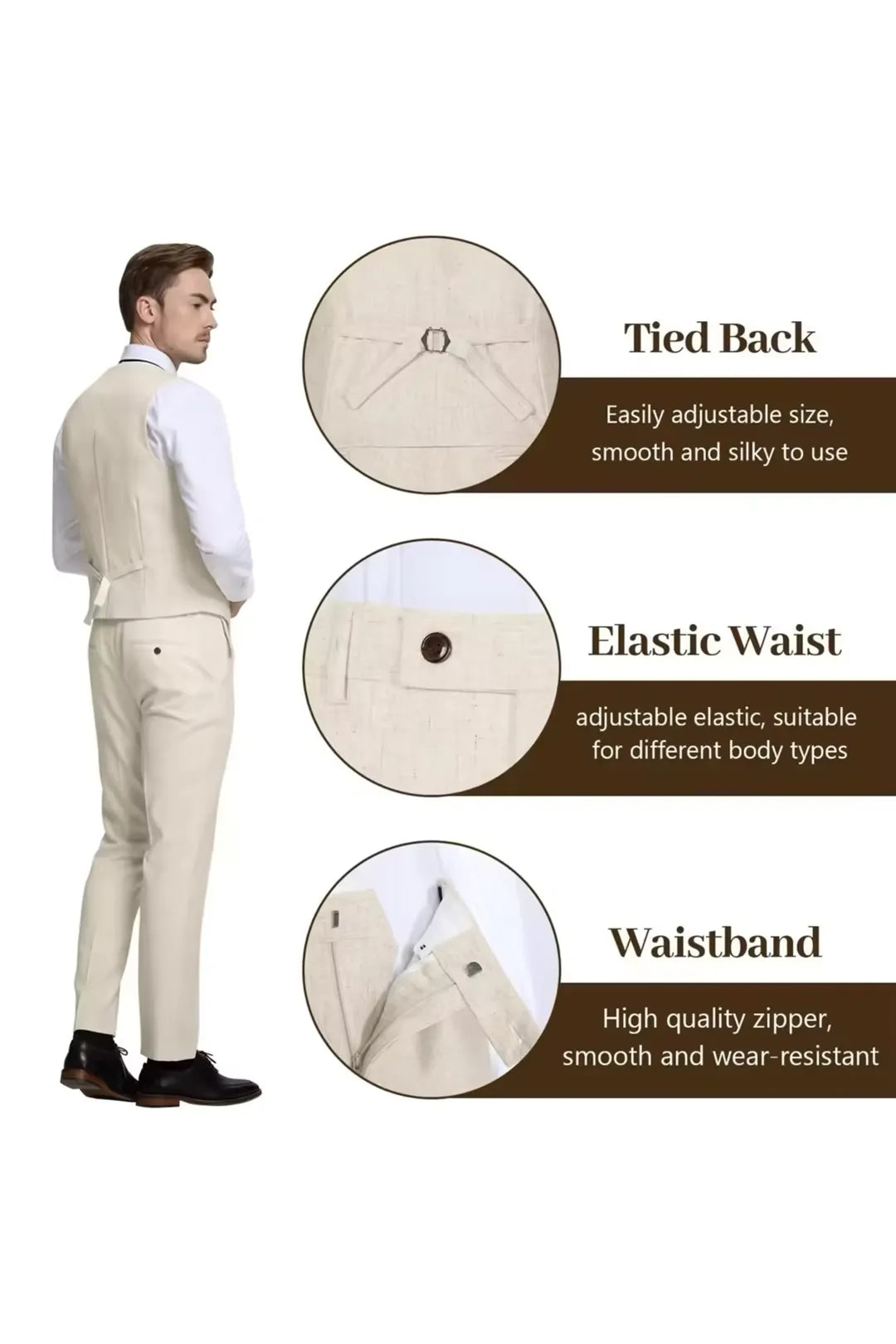 Beige Lightweight Linen Suit for Groom – Breathable 3 Piece Outfit with Blazer & Vest – Wehilion® ™