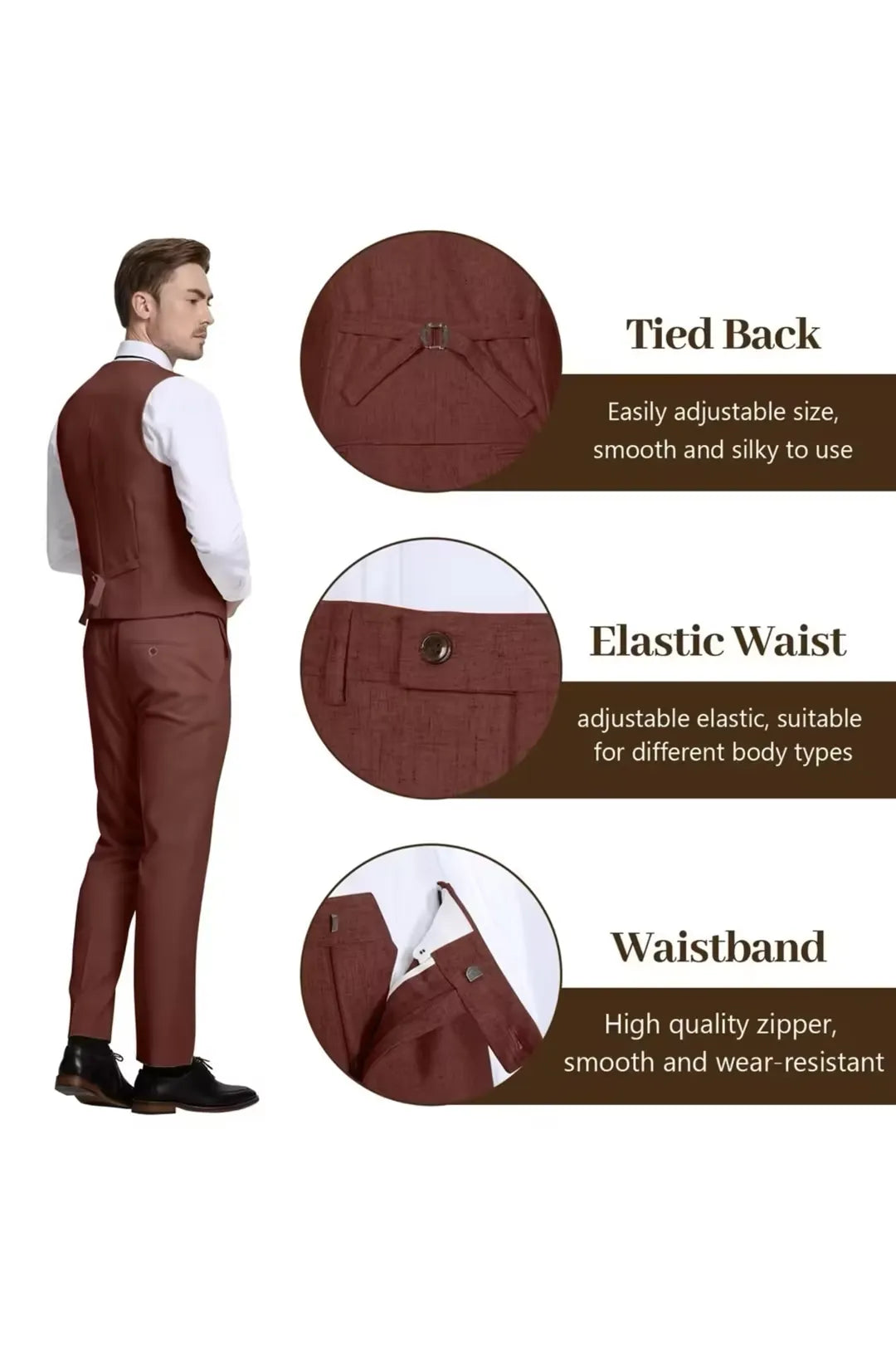 Burgundy Lightweight Linen Suit for Groom – Breathable 3 Piece Outfit with Blazer & Vest – Wehilion® ™