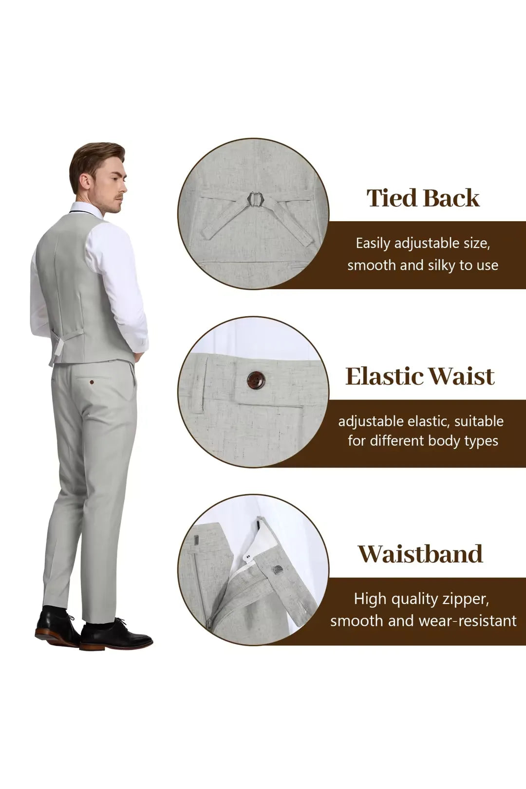 Grey Lightweight Linen Suit for Groom – Breathable 3 Piece Outfit with Blazer & Vest – Wehilion® ™