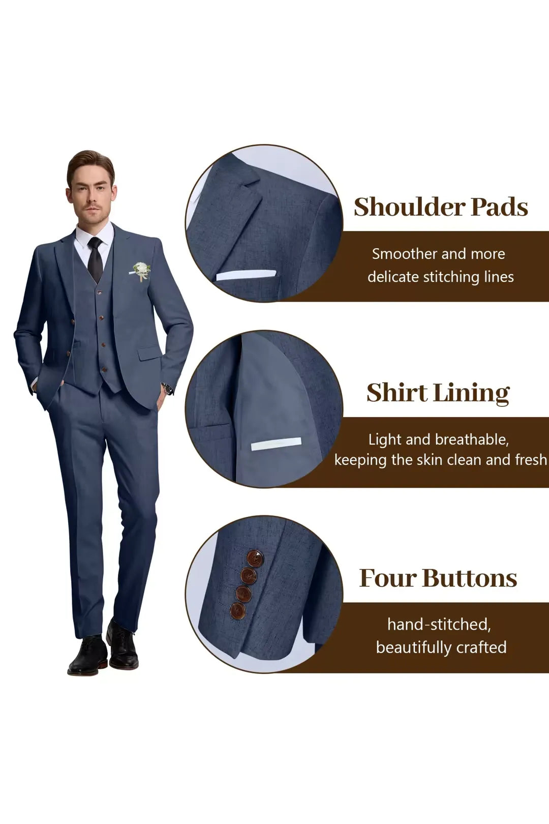Men's Navy Blue Linen Slim Fit Suit – Summer Tuxedo Set for Wedding & Formal Events – Wehilion® ™