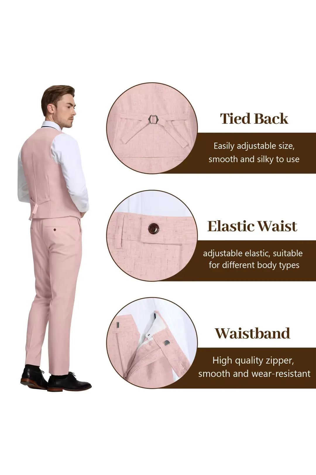Pink Lightweight Linen Suit for Groom – Breathable 3 Piece Outfit with Blazer & Vest – Wehilion® ™