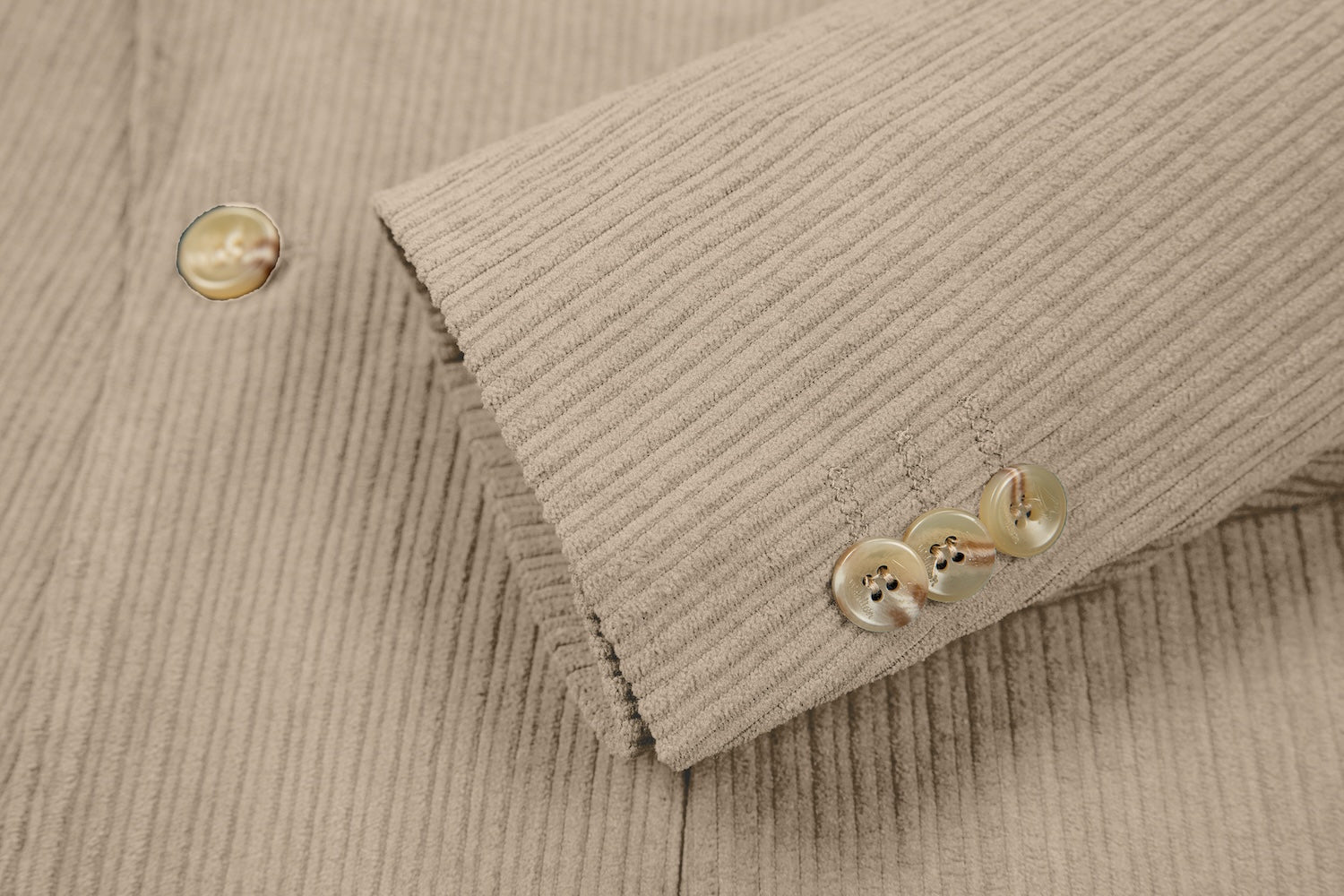 Cuff detail of beige corduroy prom blazer – formal sleeve with neat finish