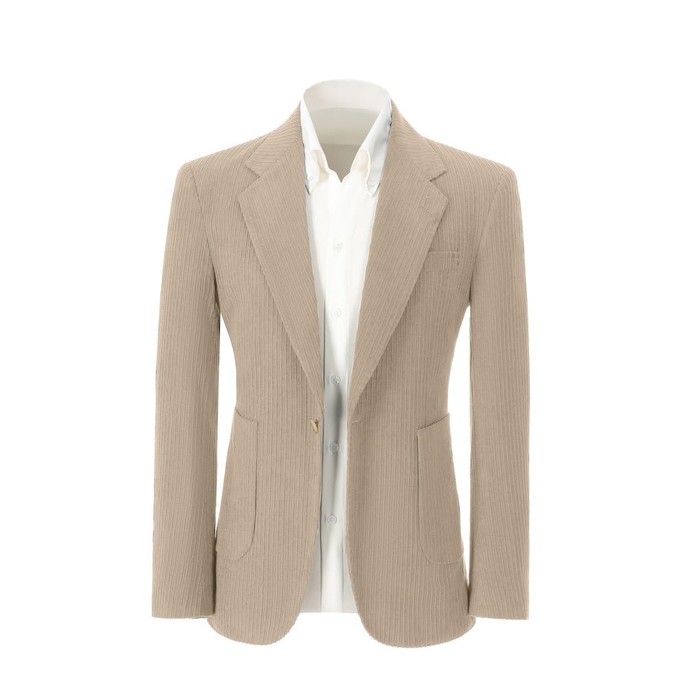 Men's beige corduroy prom blazer – front view of 2 piece exclusive suit
