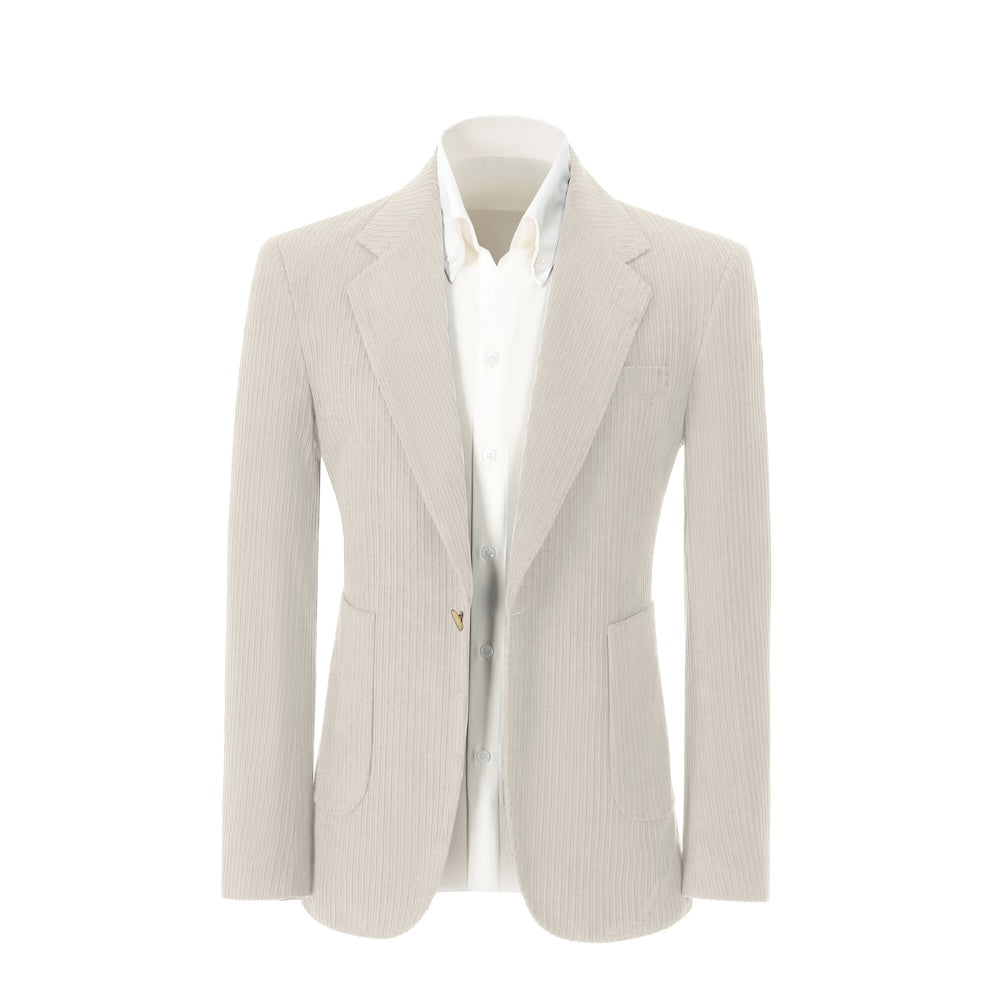 Men's beige grey corduroy prom blazer – front view of 2 piece exclusive suit