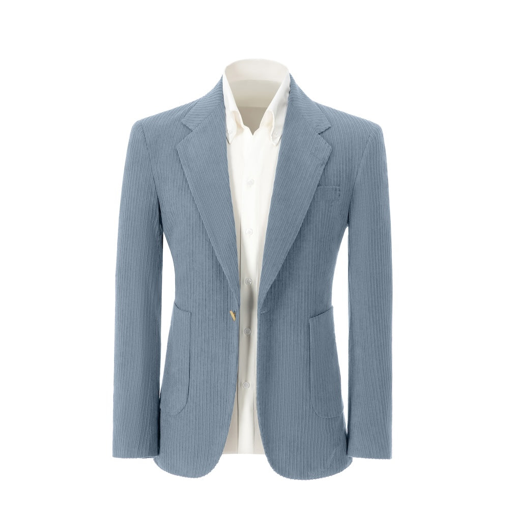Men's blue corduroy prom blazer – front view of 2 piece exclusive suit