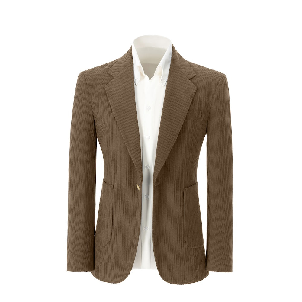 Men's brown corduroy prom blazer – front view of 2 piece exclusive suit