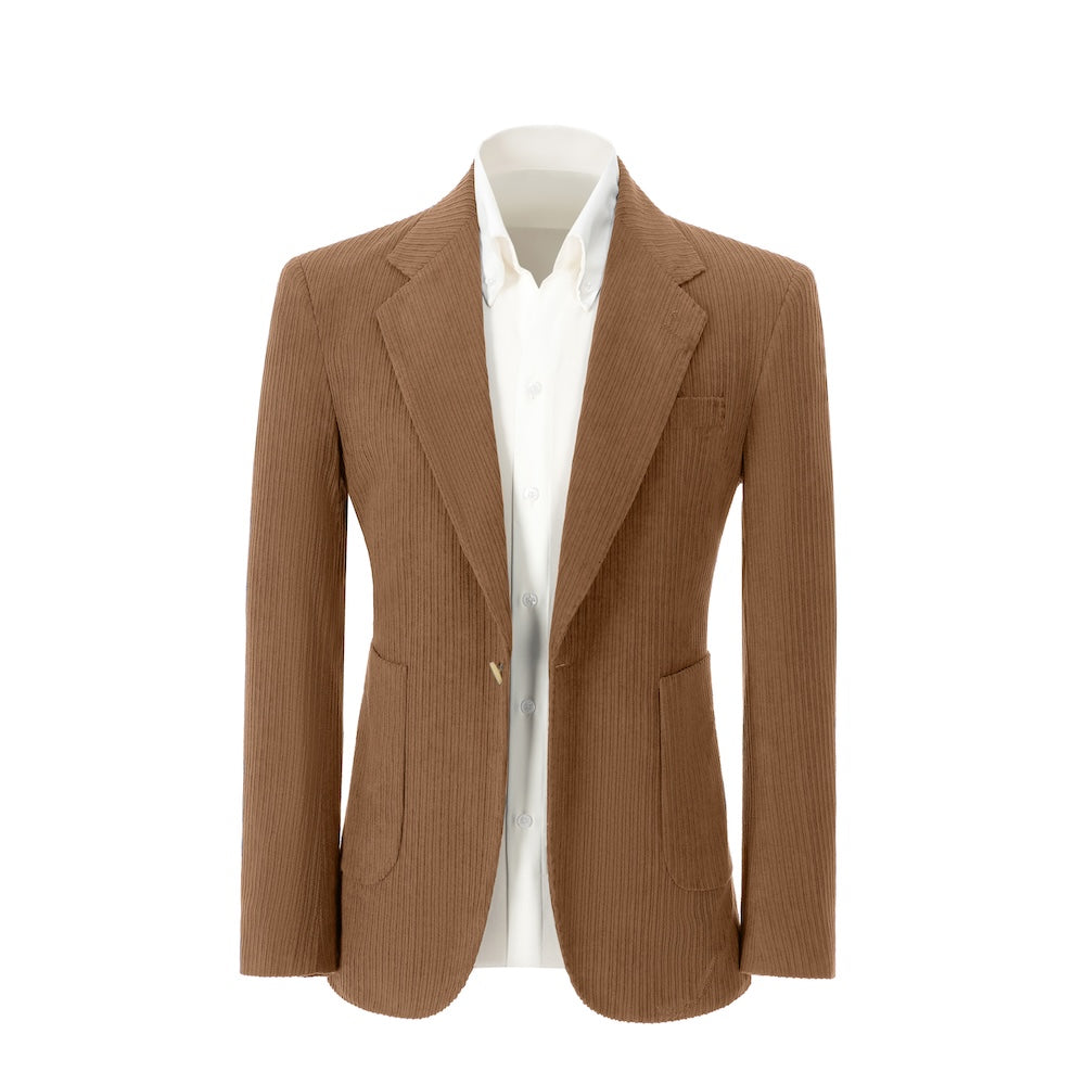 Men's caramel corduroy prom blazer – front view of 2 piece exclusive suit