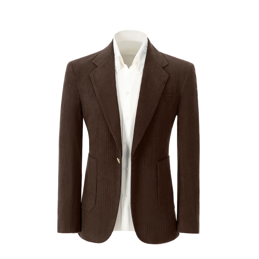 Men's coffee corduroy prom blazer – front view of 2 piece exclusive suit