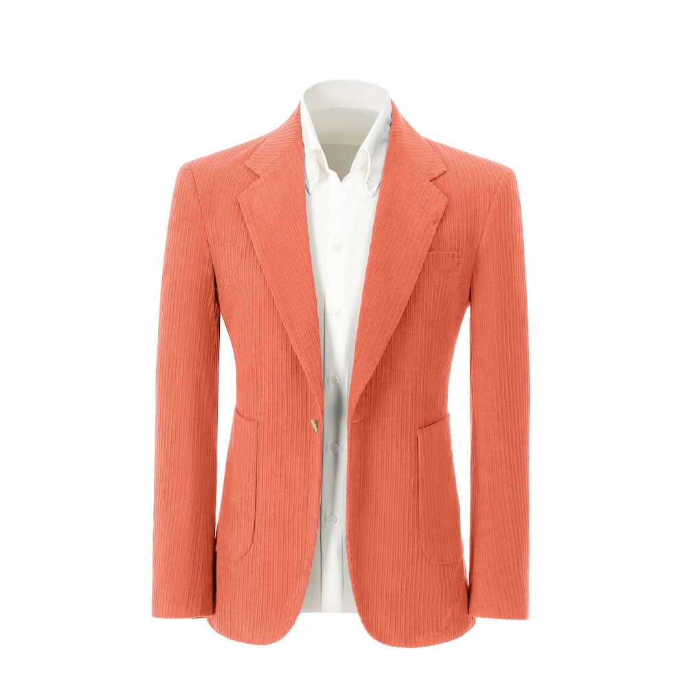 Men's coral corduroy prom blazer – front view of 2 piece exclusive suit