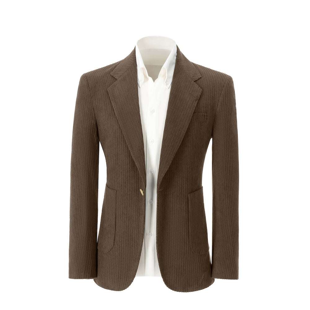 Men's dark brown corduroy prom blazer – front view of 2 piece exclusive suit