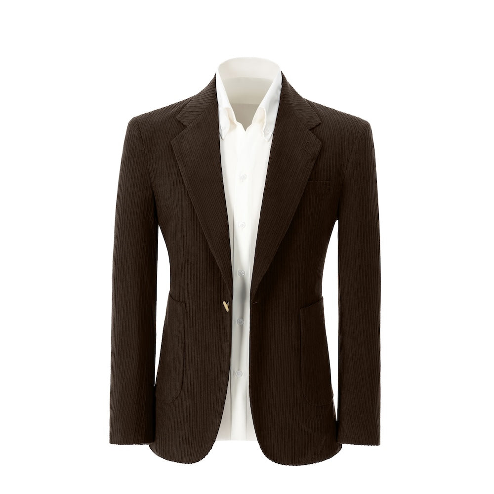 Men's dark coffee corduroy prom blazer – front view of 2 piece exclusive suit