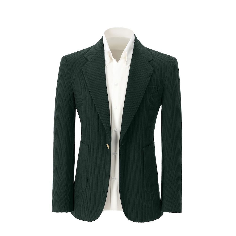 Men's dark green corduroy prom blazer – front view of 2 piece exclusive suit