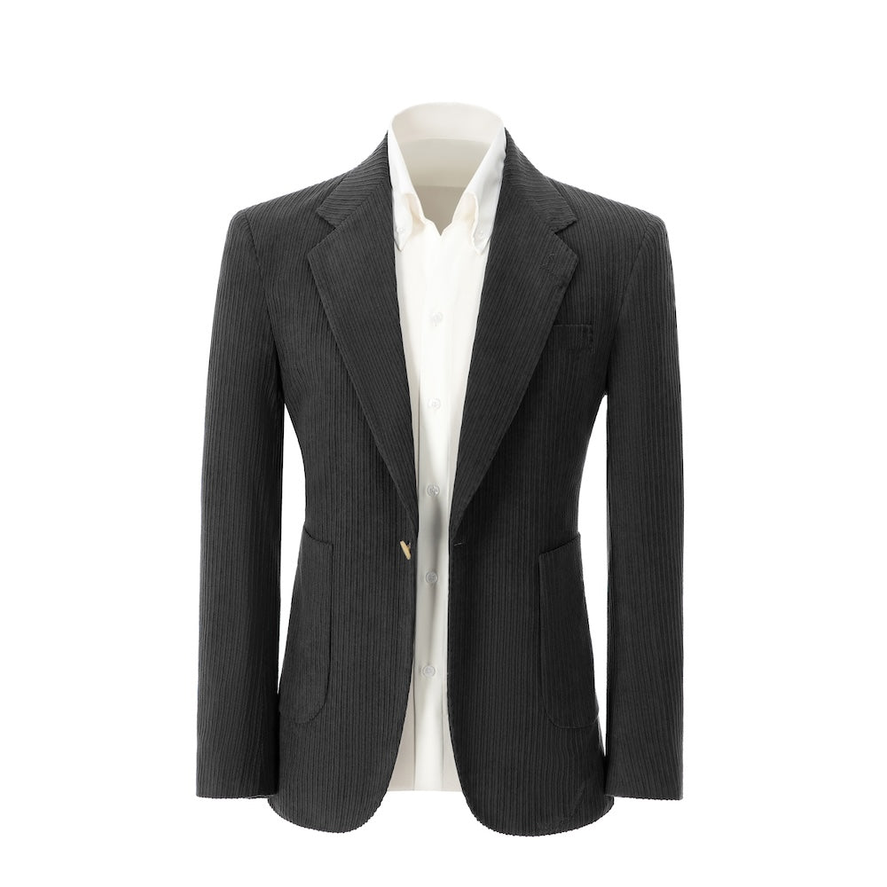Men's dark grey corduroy prom blazer – front view of 2 piece exclusive suit