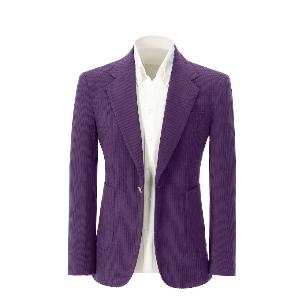 Men's dark purple corduroy prom blazer – front view of 2 piece exclusive suit