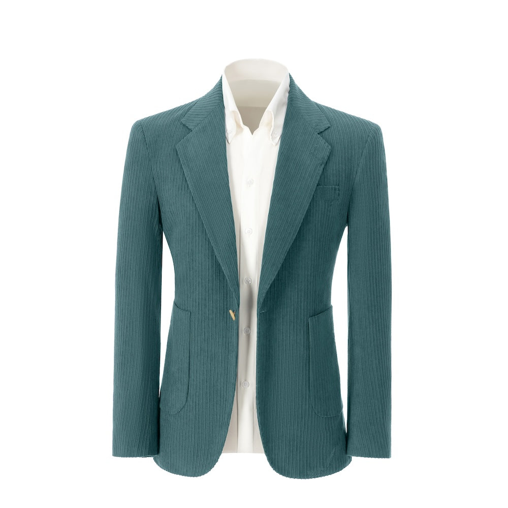 Men's fruit green corduroy prom blazer – front view of 2 piece exclusive suit