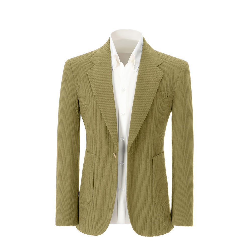 Men's green corduroy prom blazer – front view of 2 piece exclusive suit