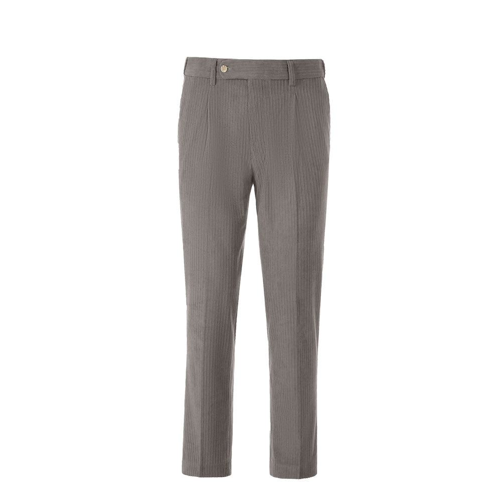 Front view of men's grey prom pants – slim fit corduroy with classic design