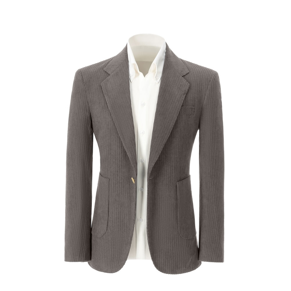 Men's grey corduroy prom blazer – front view of 2 piece exclusive suit