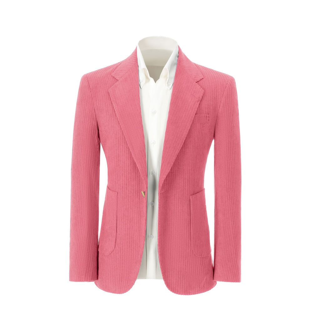 Men's hot pink corduroy prom blazer – front view of 2 piece exclusive suit