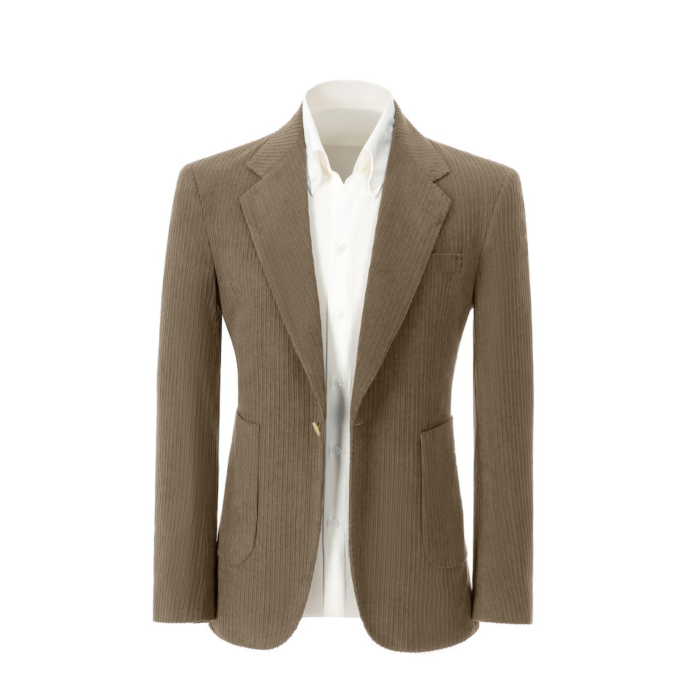 Men's light brown corduroy prom blazer – front view of 2 piece exclusive suit