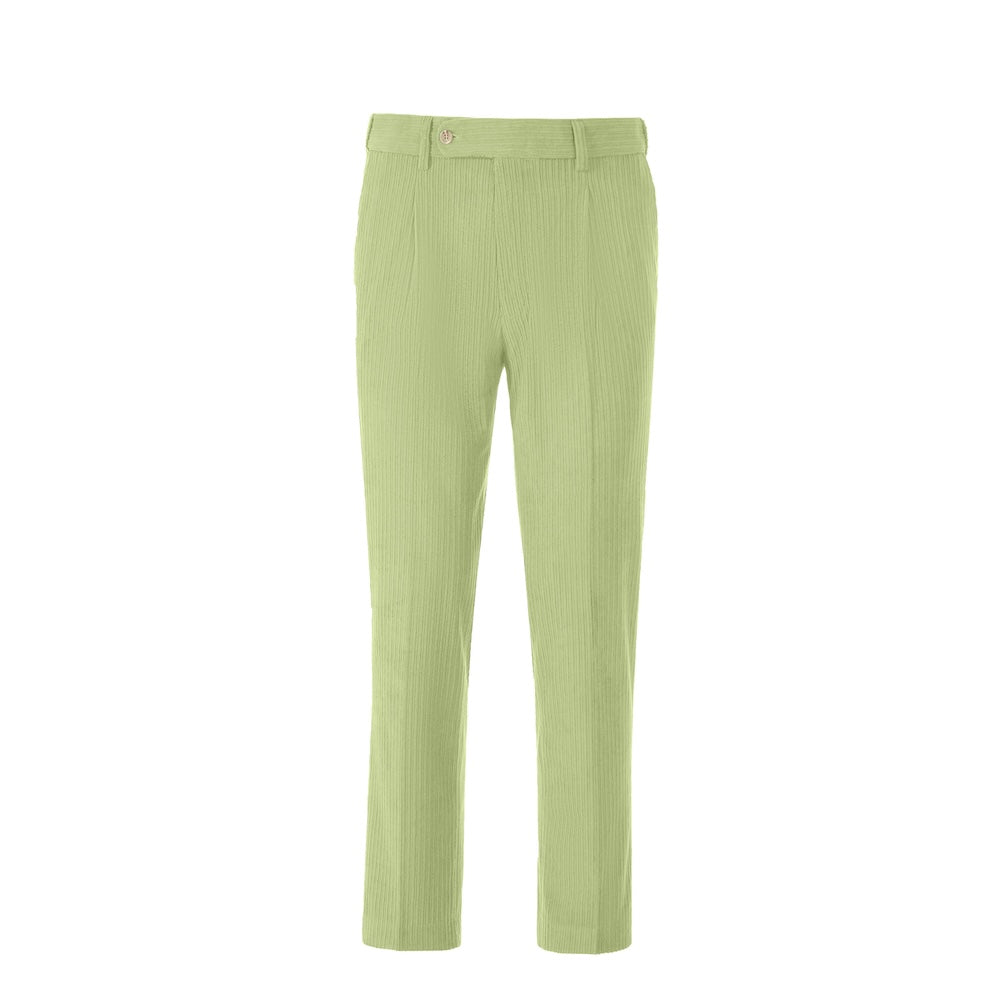 Front view of men's light green prom pants – slim fit corduroy with classic design