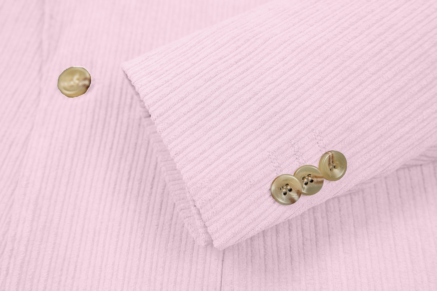 Cuff detail of light pink corduroy prom blazer – formal sleeve with neat finish