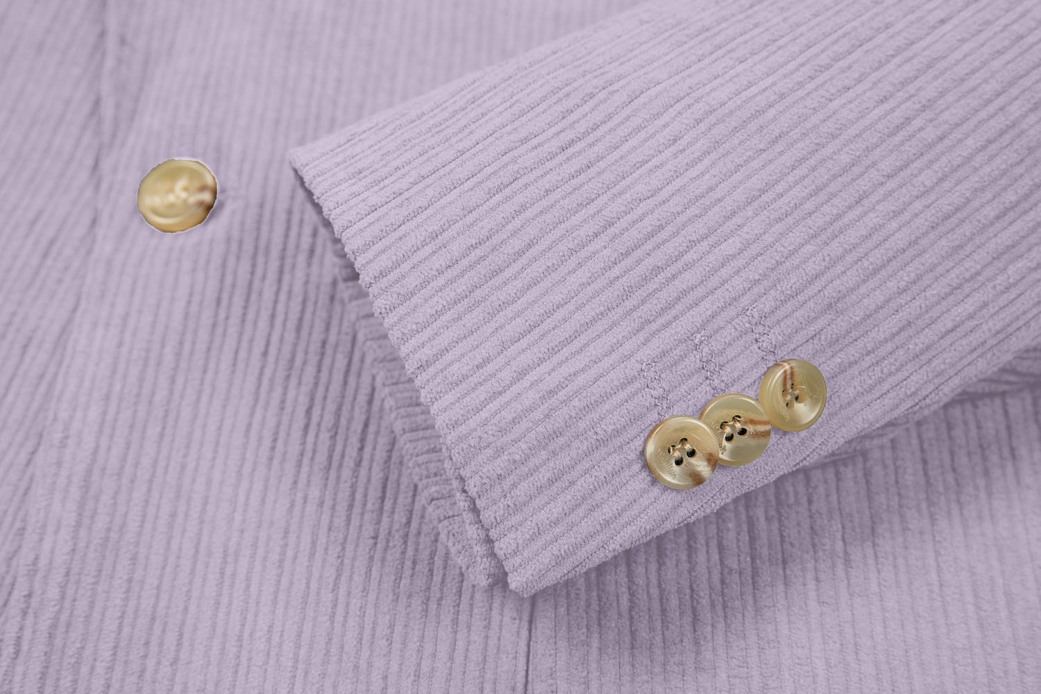 Cuff detail of light purple corduroy prom blazer – formal sleeve with neat finish