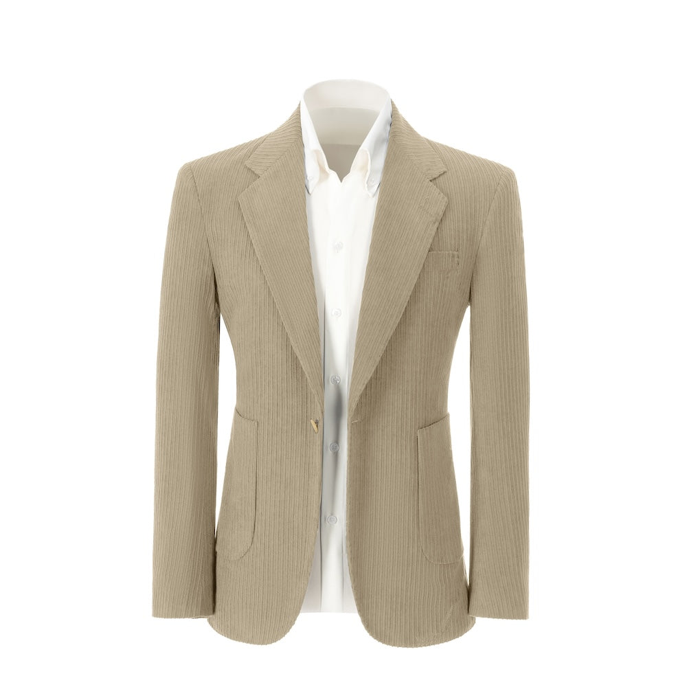 Men's oatmeal corduroy prom blazer – front view of 2 piece exclusive suit