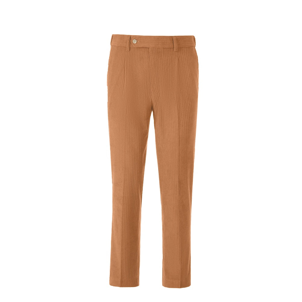 Front view of men's orange prom pants – slim fit corduroy with classic design