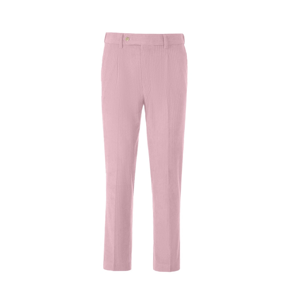 Front view of men's pink prom pants – slim fit corduroy with classic design