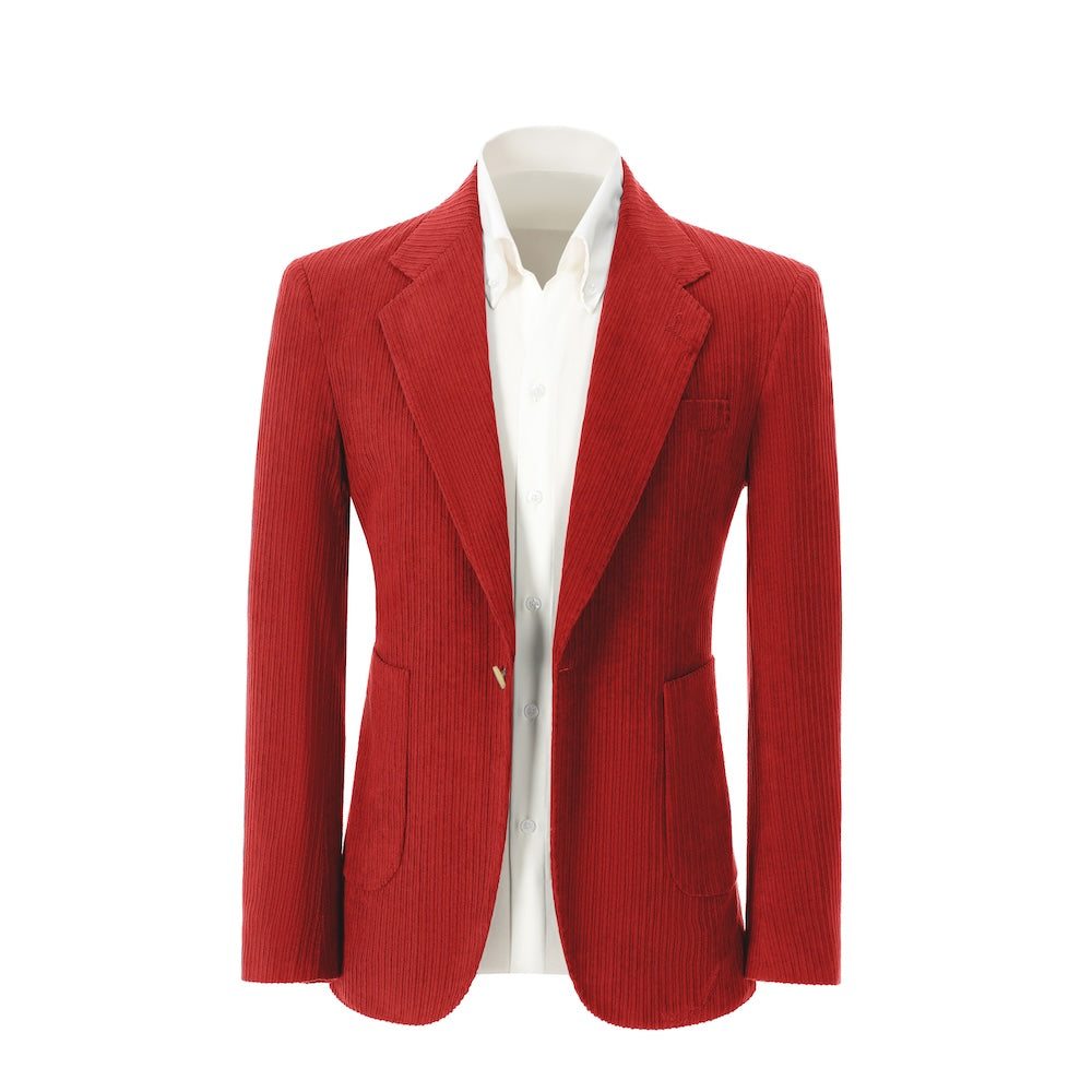 Men's red corduroy prom blazer – front view of 2 piece exclusive suit