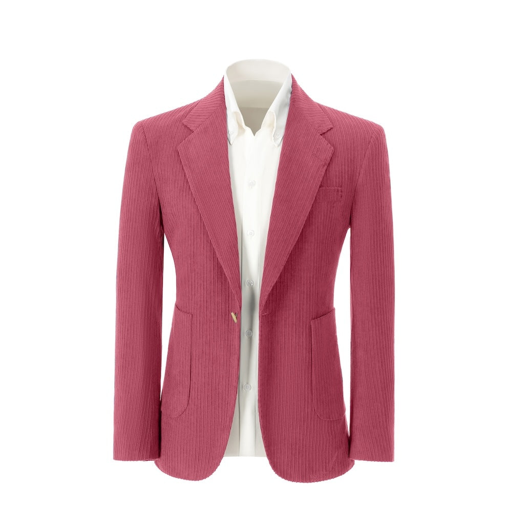 Men's rose red corduroy prom blazer – front view of 2 piece exclusive suit