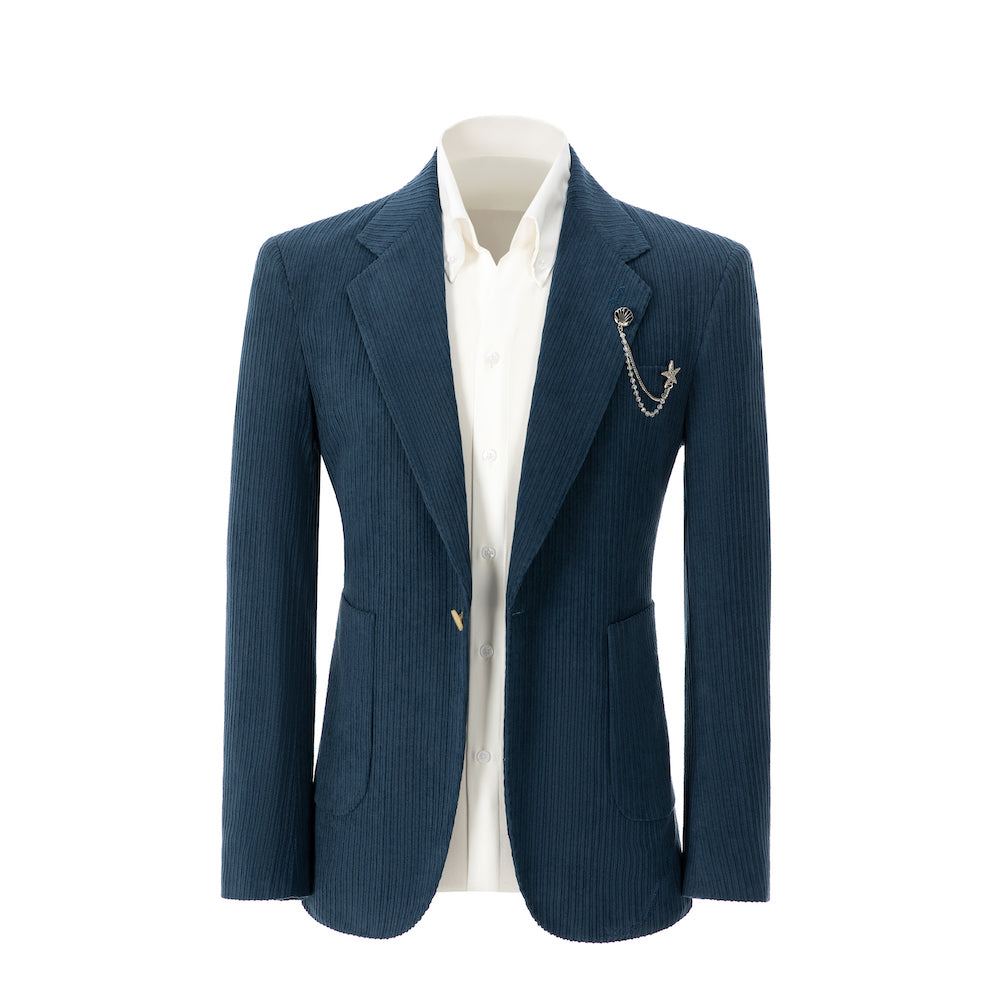 Men's royal blue corduroy prom blazer – front view of 2 piece exclusive suit