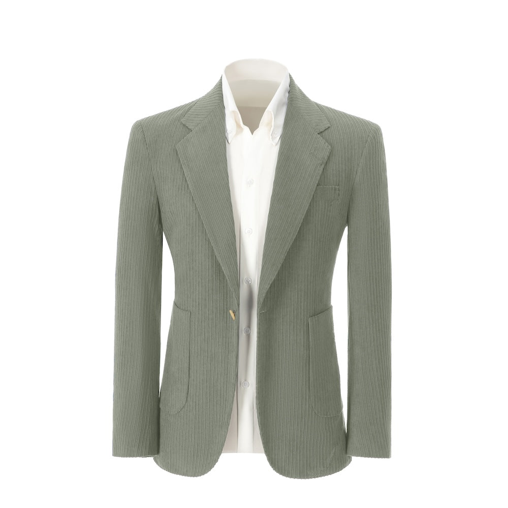 Men's sage green corduroy prom blazer – front view of 2 piece exclusive suit