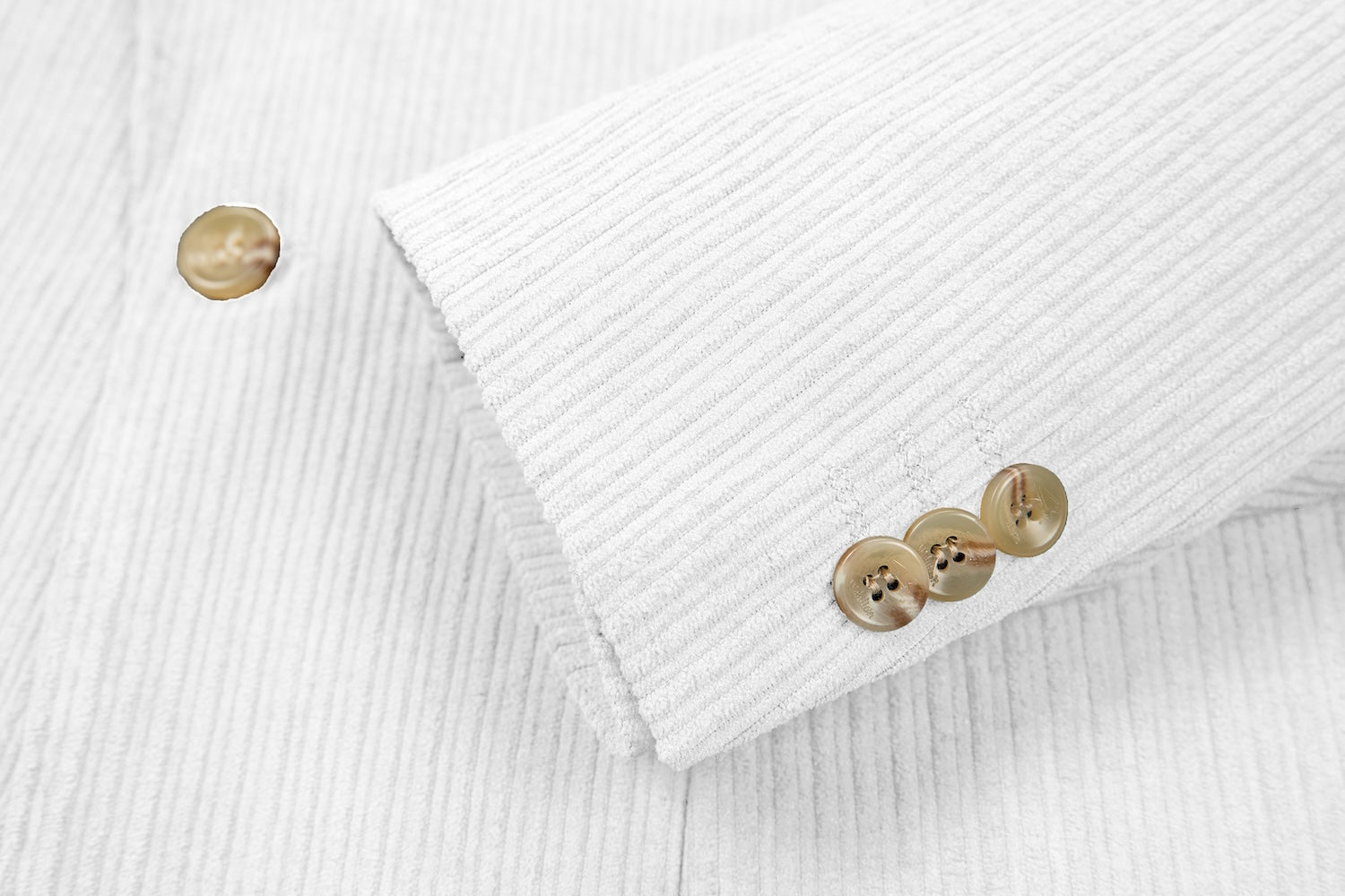 Cuff detail of white corduroy prom blazer – formal sleeve with neat finish
