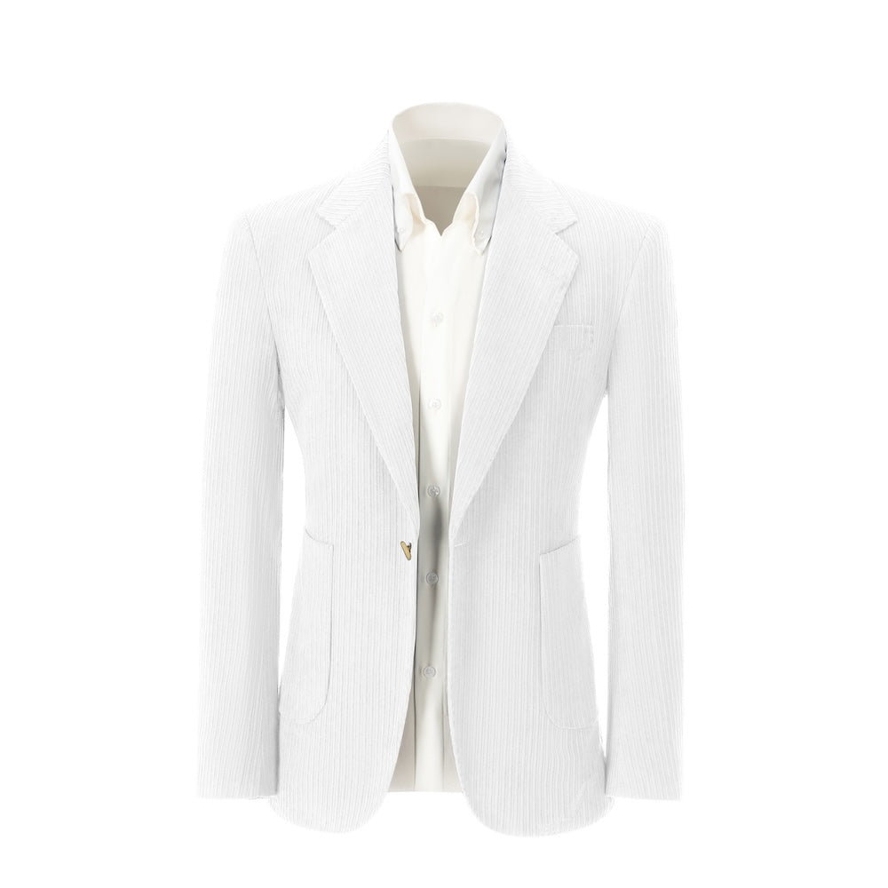 Men's white corduroy prom blazer – front view of 2 piece exclusive suit