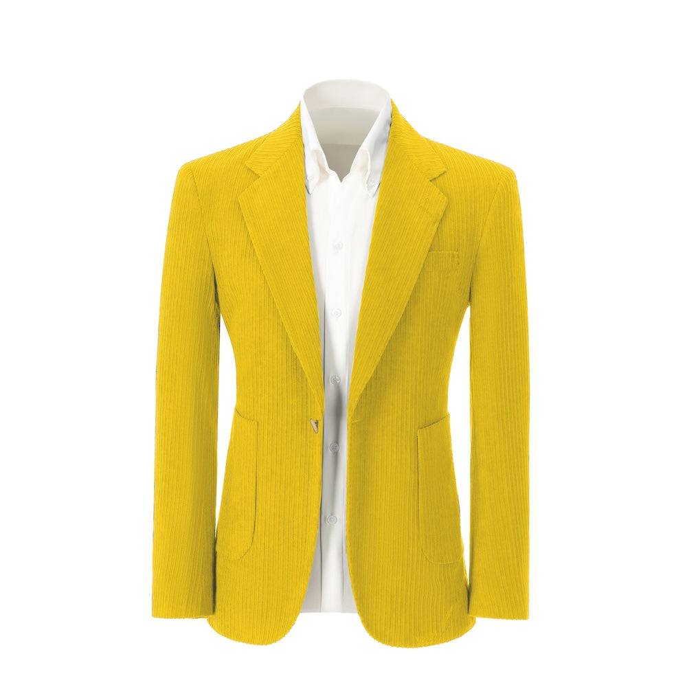Men's yellow corduroy prom blazer – front view of 2 piece exclusive suit