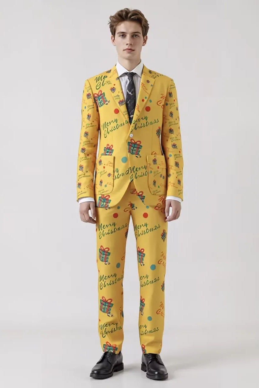 Men's Funny Printed Christmas Eve Party 2 Piece Suit