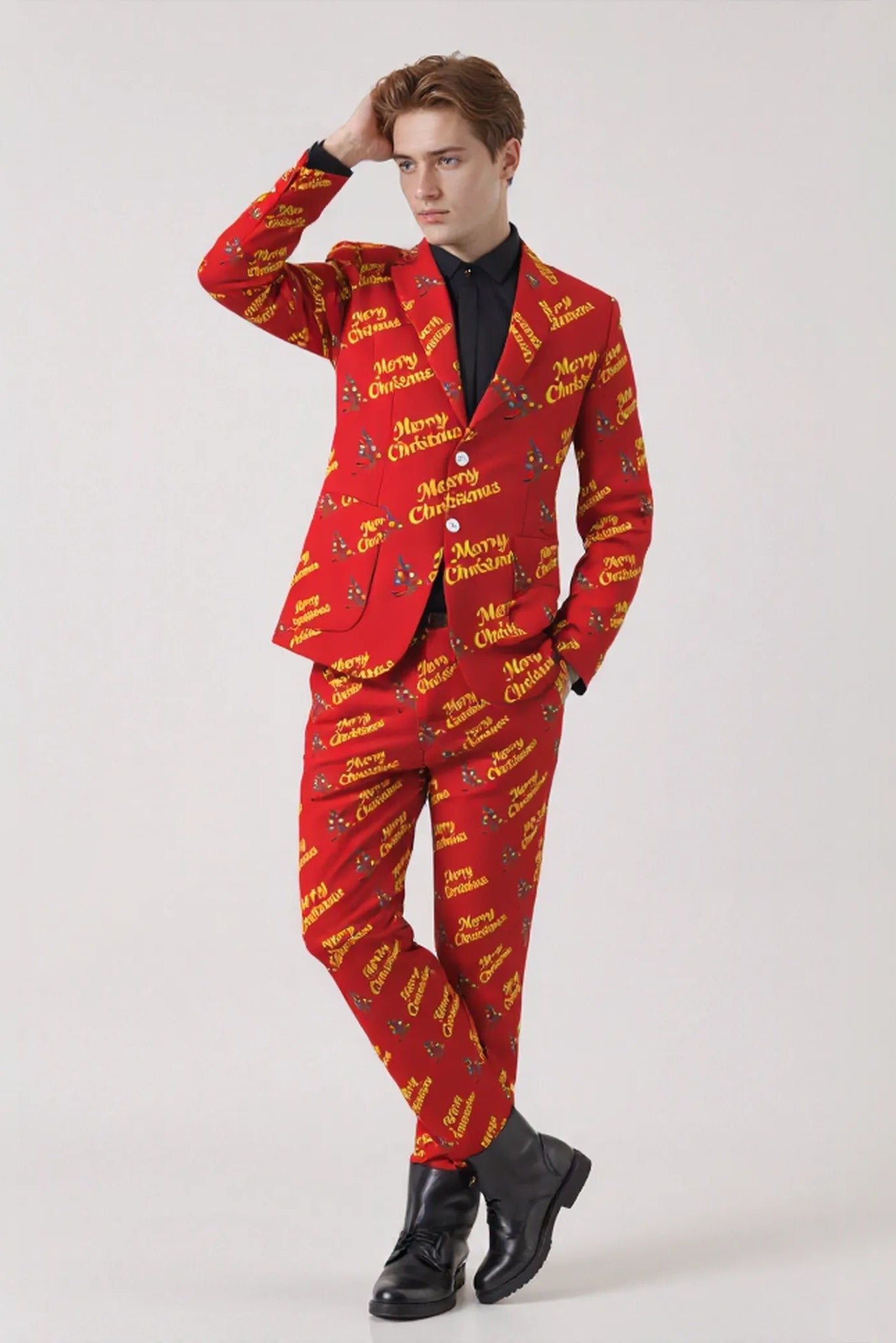 Men's Funny Printed Christmas Eve Party 2 Piece Suit