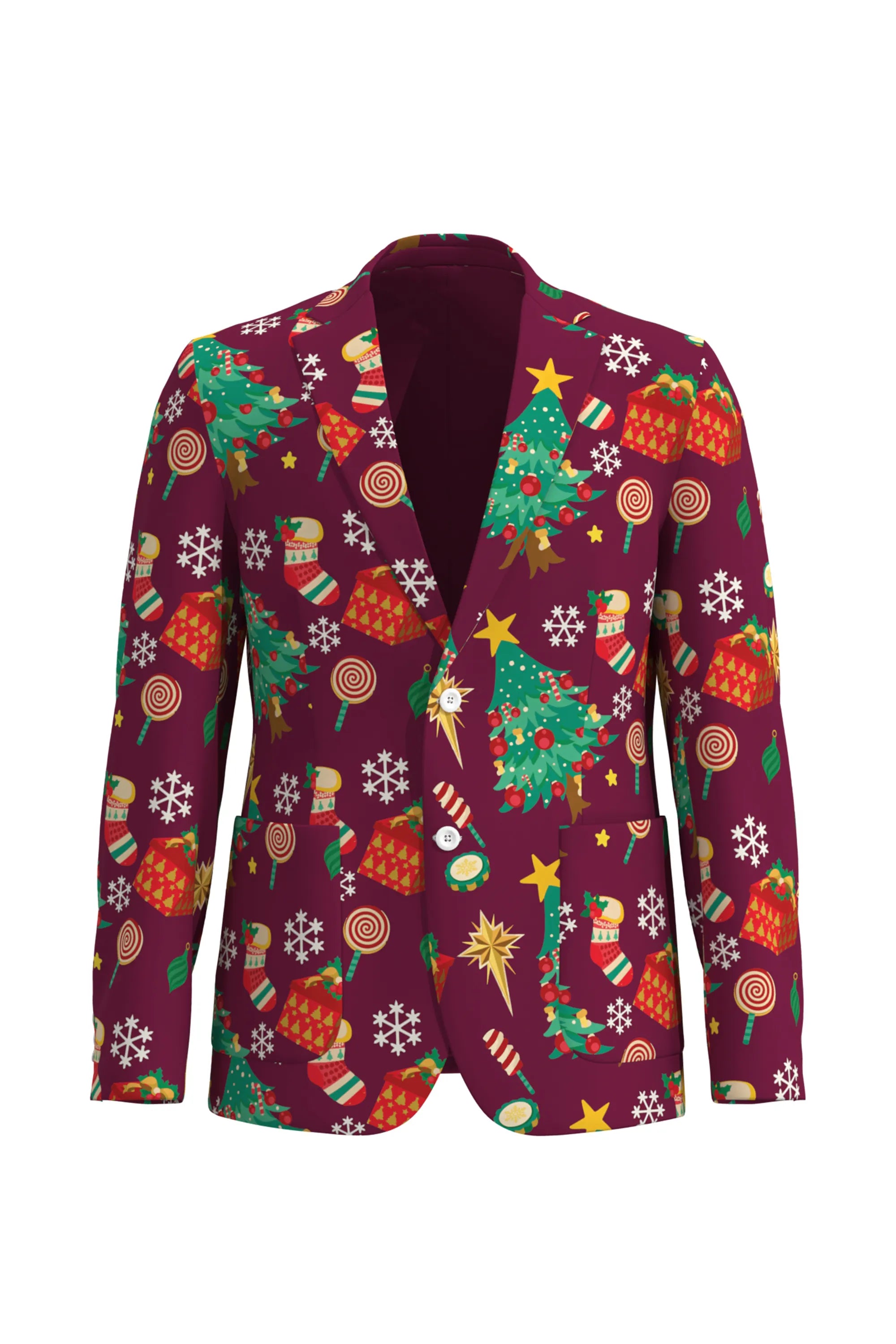 Men's Tree Pattern Christmas Eve Party 2 Piece Suit