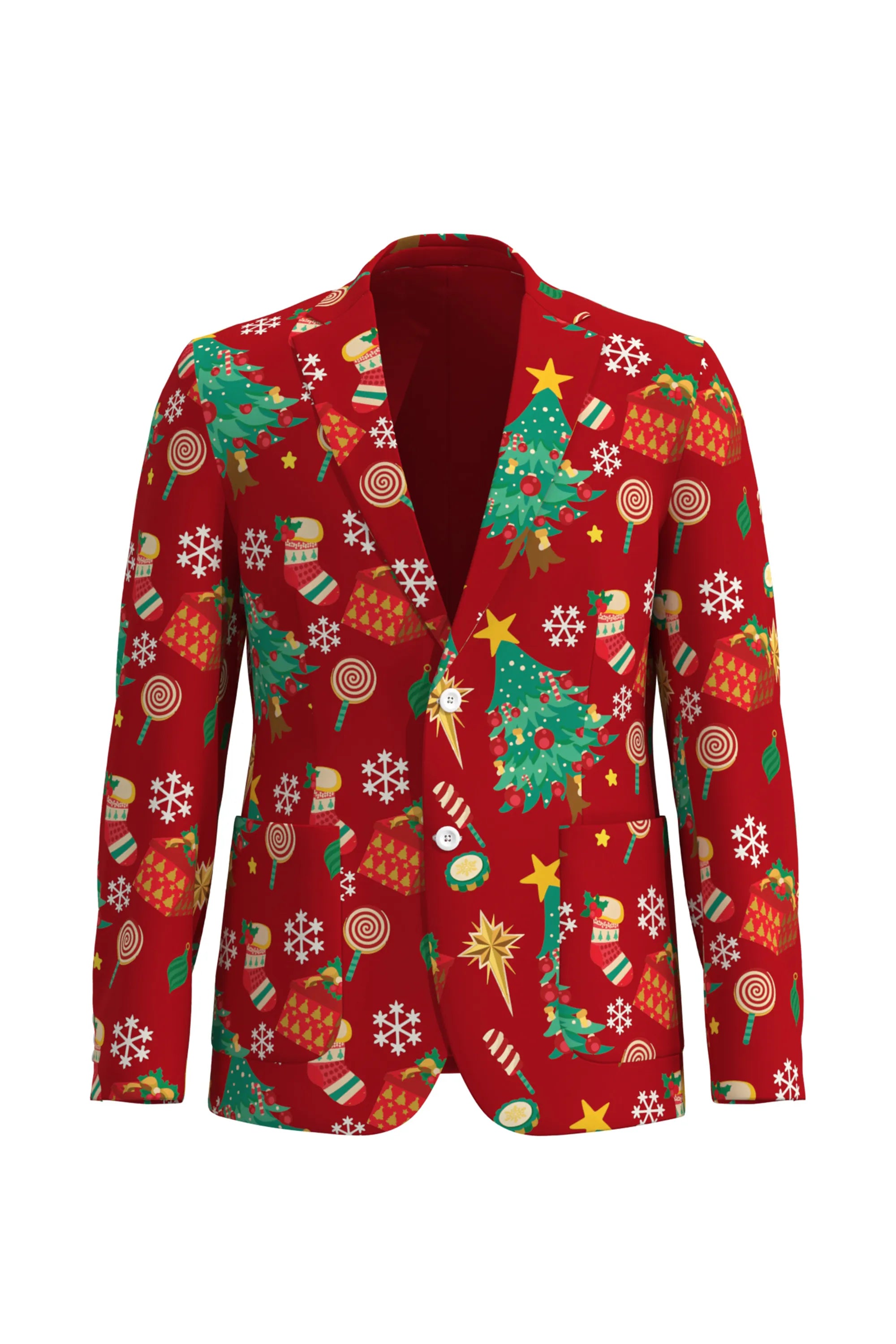 Men's Tree Pattern Christmas Eve Party 2 Piece Suit