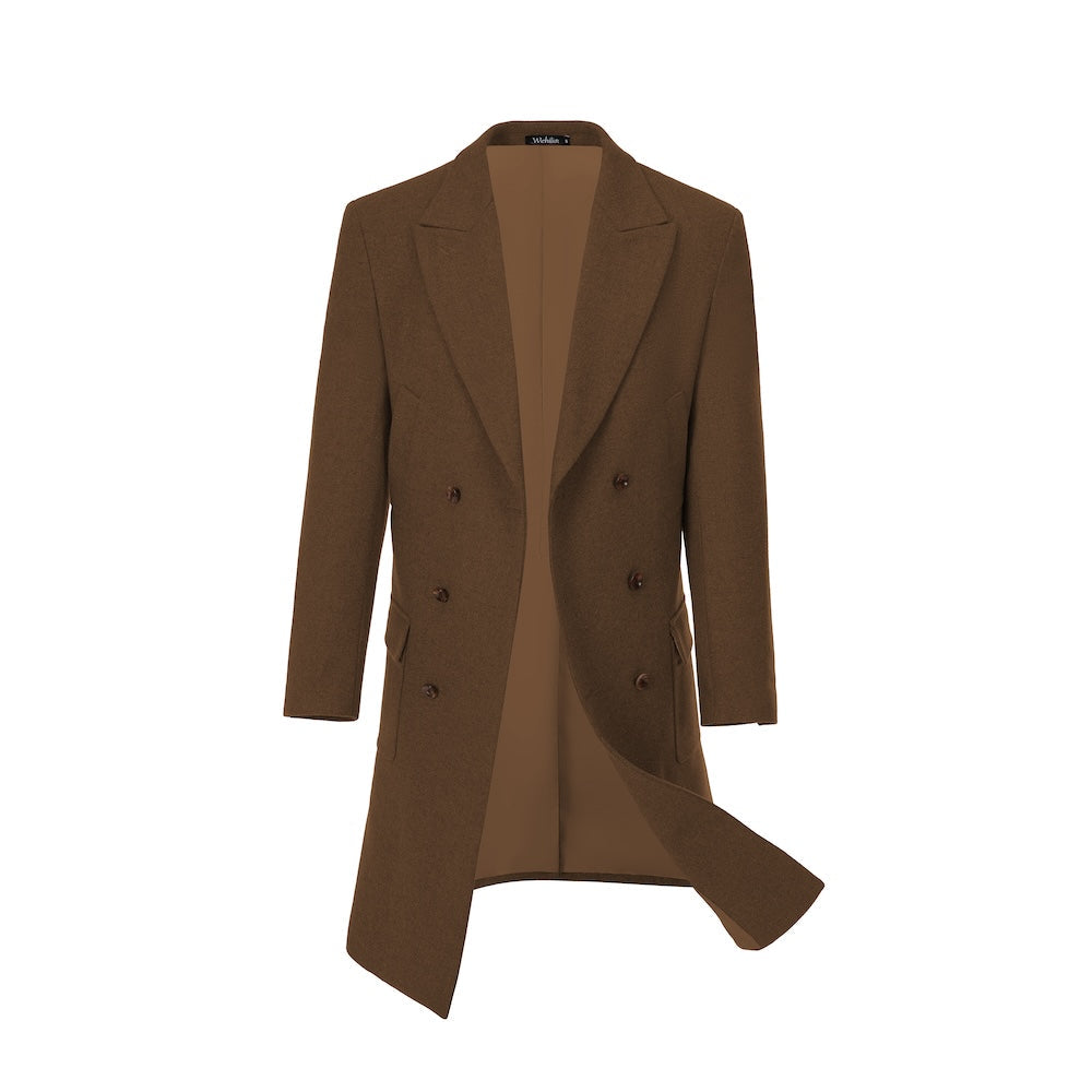 Brown wool overcoat for men – double-breasted front view