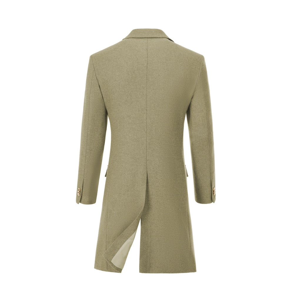 Men’s green wool overcoat – double-breasted back view