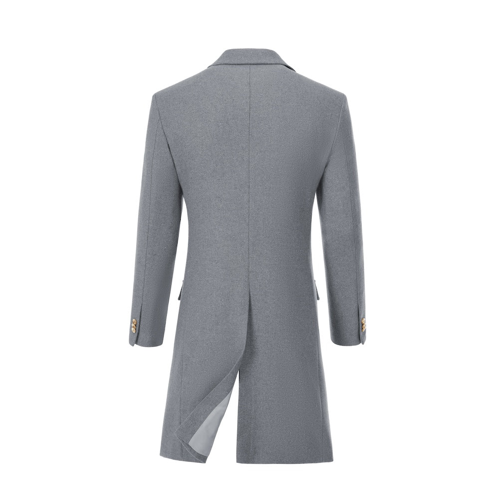 Men’s grey wool overcoat – double-breasted back view